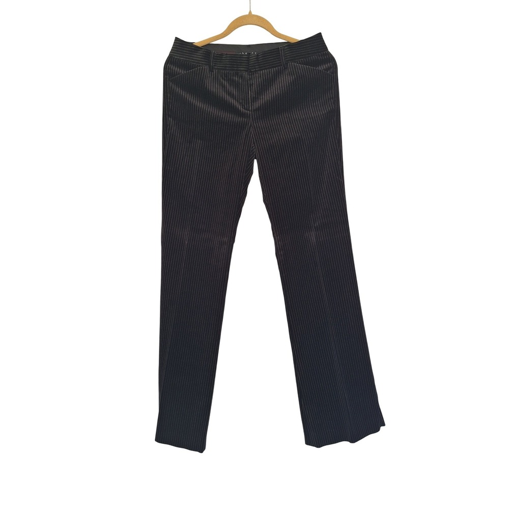 Theory Black Gray Straight Leg Pockets Cotton Business Casual Dress Pants Sz 6